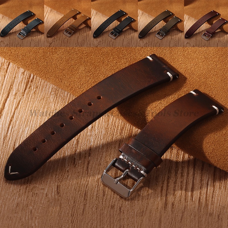 Leather Strap Quick Release - Handmade Retro Oil Wax Genuine Leather