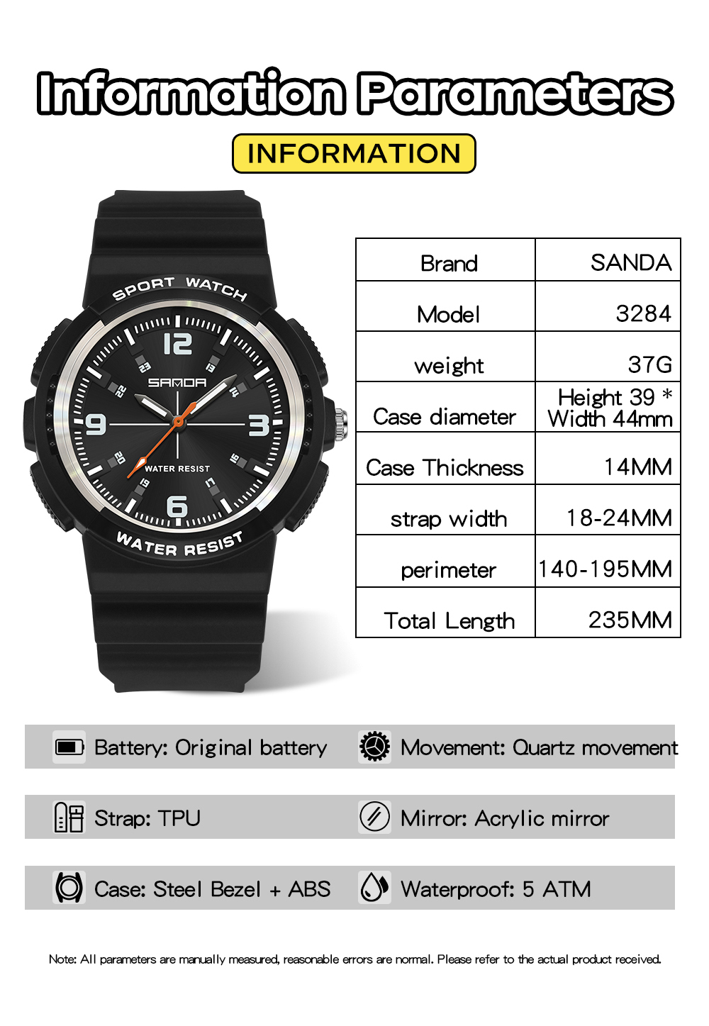SANDA New 3284 Fashion Student - Rubber Strap Diver review and price