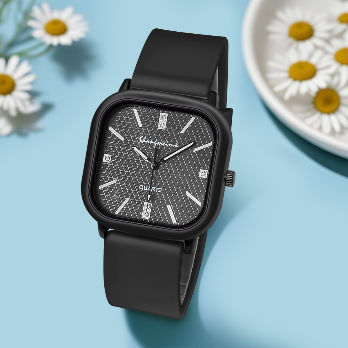 Square Case Quartz Watch Men W - Silicone Band Women review and price