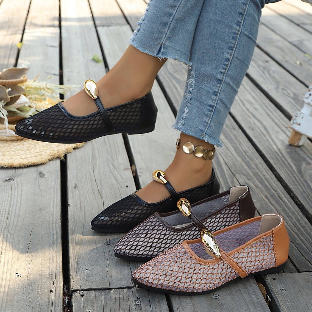 Women Mesh Mary Jane Flats Poi - Mesh Strap Metal review and price