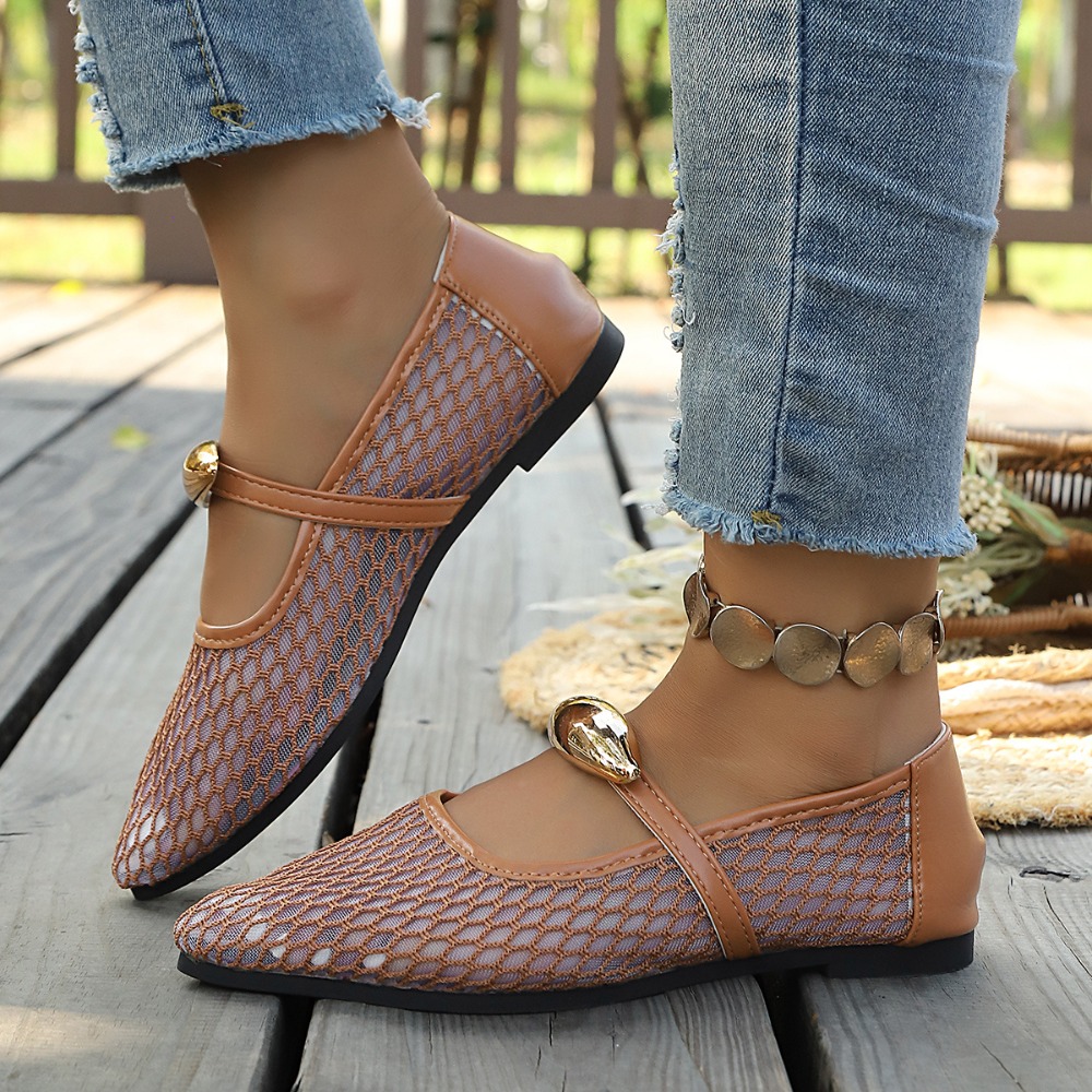 Women Mesh Mary Jane Flats Poi - Mesh Strap Metal review and price